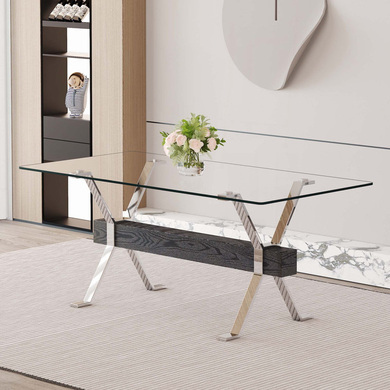 Kaspen Rectangular,dinning table,dining room table, Silver/Black, 71" L x 35.4" W