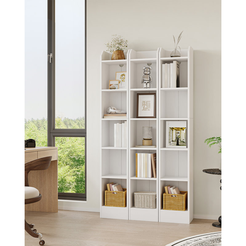 Bookcase, 6-Tier/7-Tier Narrow Tall Bookshelf, Wooden Bookshelf with Adjustable Shelf, Open Storage Shelf for Bedroom, Living Room, Home Office 