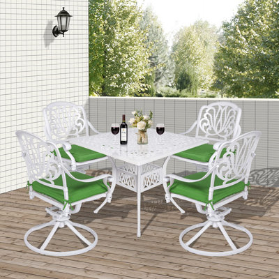 Vivijason 5-Piece Outdoor Patio Dining Set, All-Weather Cast Aluminum Conversation Set, Patio Furniture Set For Deck Lawn Garden, Include 4 Swivel Din -  CA001WT-SWIVEL-5SET-CU-WFVJ