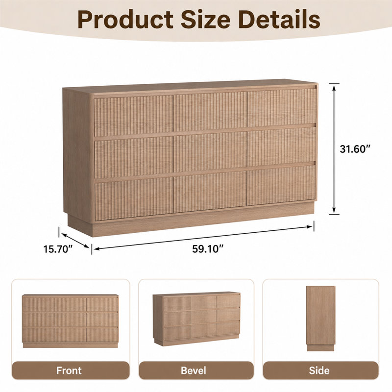 Commode à 9 tiroirs de rangement polyvalente avec compartiments spacieux, unité de rangement sur pied autoportante, mobilier multifonctionnel