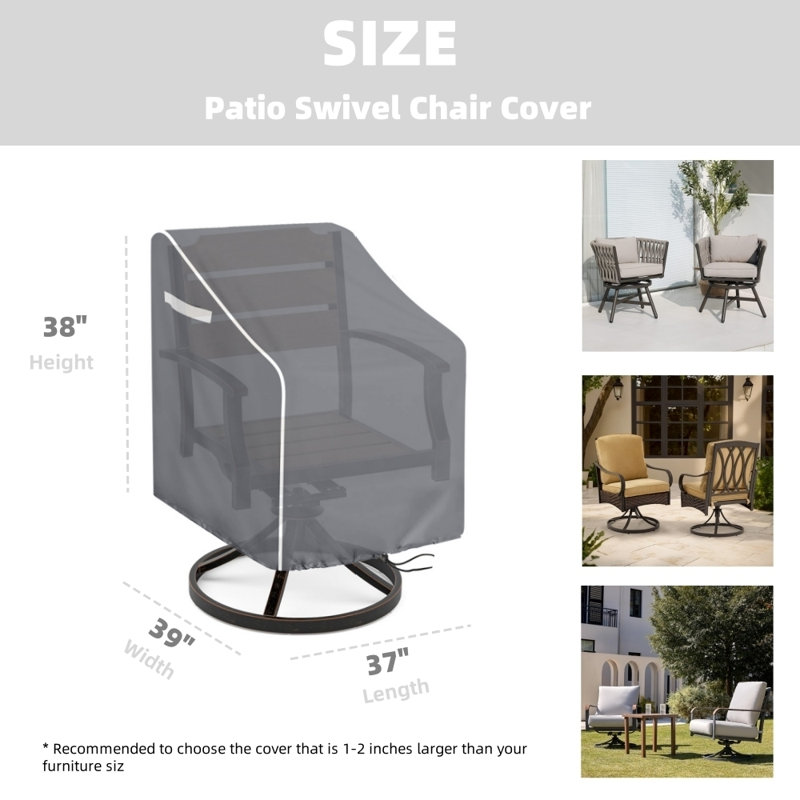 Patio Waterproof Swivel Chair Cover, Gray, 38"H x 37" W x 39" D