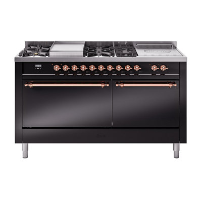 ILVE Nostalgie II, cuisinière à double combustible de 60 po, 7 brûleurs, plaque chauffante, surface de cuisson française