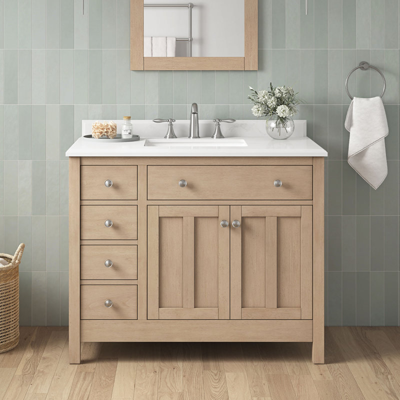 Newcastle 42" Sahara Birch Single Sink Bathroom Vanity with White Marble Top