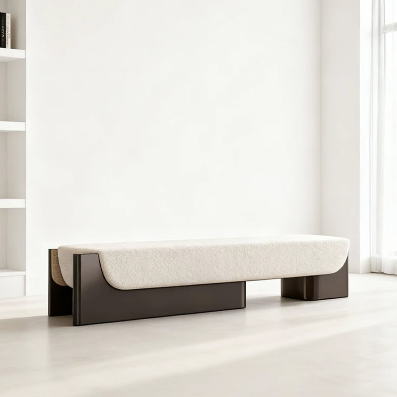 Banc rembourré blanc, H 16,54 po x l 47,24 po x P 17,72 po, Blanc