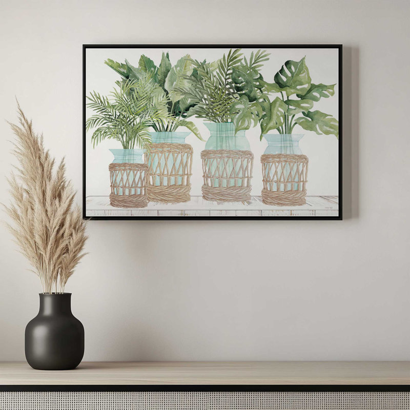 «Palms in Harmony» par Cindy Jacobs, reproduction d'art, Toile avec cadre, Argent, L 18 po x H 12 po