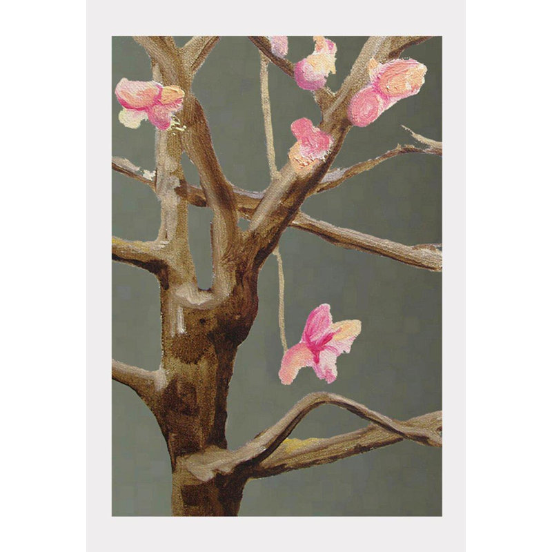 Tree With Pink Flowers On Dark Gray Print, 11" H x 8.5" W