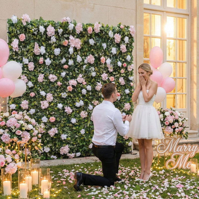Panneau de fleurs artificiel de luxe, magnifique fond floral en soie 3D pour mariage, fête de naissance, fête et décoration intérieure, assemblage / rangement rapide, écologique, animaux de compagnie