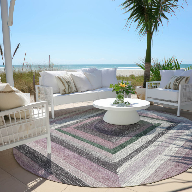 Machine Washable Indoor/Outdoor Xhevrie Blush Rug, Round 8'