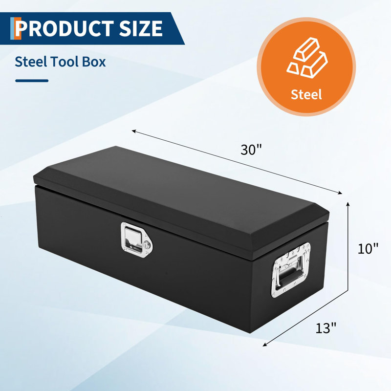 Diamond Plate Steel Underbody Truck Tool Box - Heavy Duty, Lock & Side Handles, Weather-Resistant, for Pickup, RV, Trailer, Workshop (30x13x9.6 Inch, Powder-Coated Black)