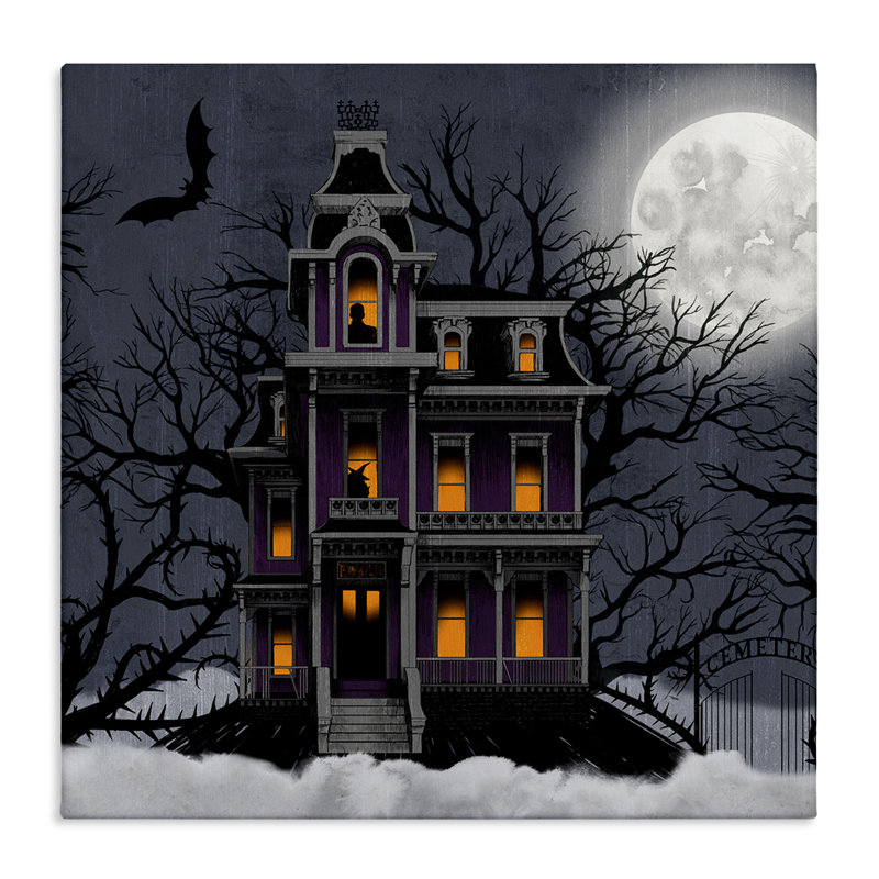 «Creepy Haunted Halloween House Under Moonlit Sky», impression numérique sur estampe numérique par Grace Popp