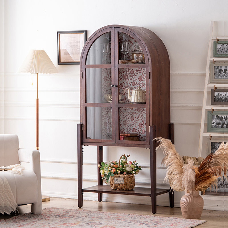 Vitrines en bois massif brun noisette, Brun noisette