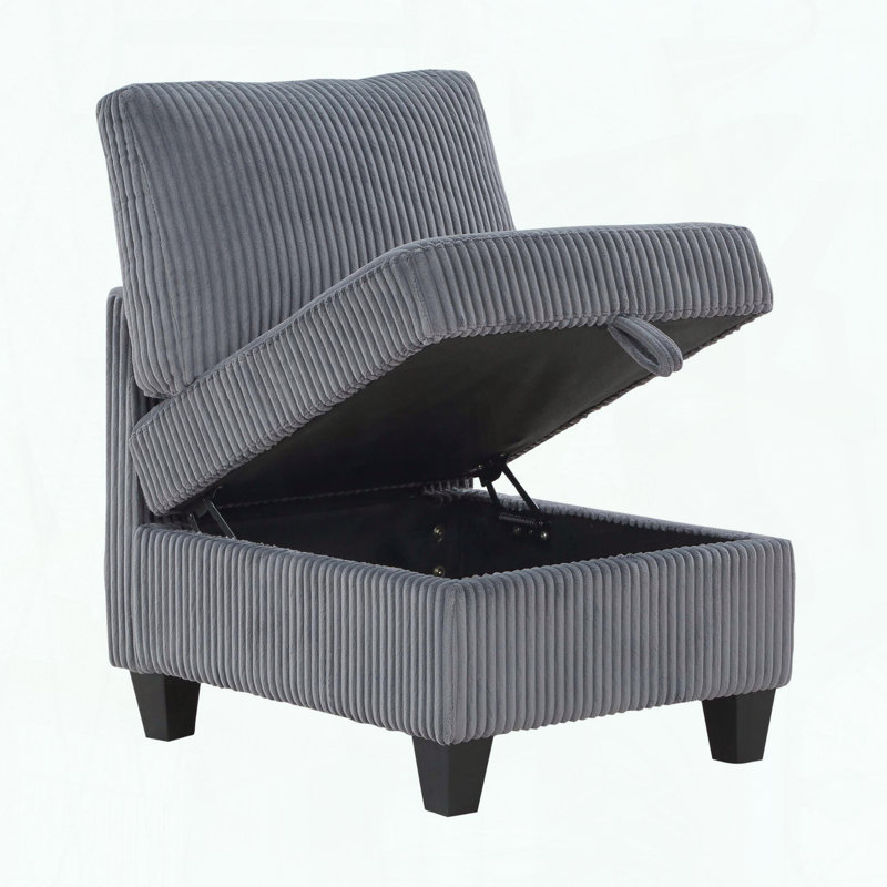 Chaise sans accoudoirs avec rangement caché - Velours côtelé gris foncé, Gris foncé