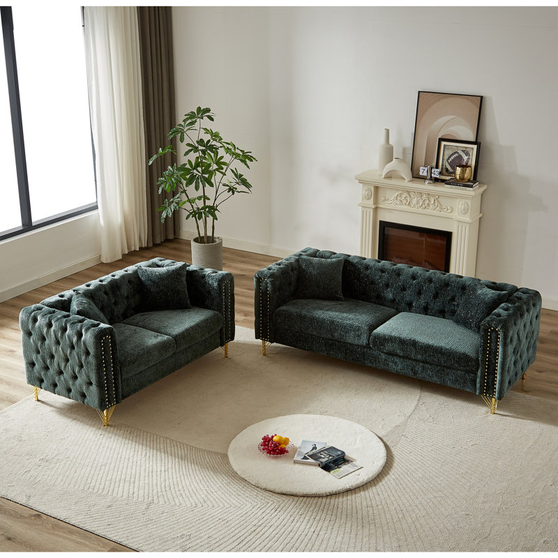 Ensemble de canapé en chenille Anakin, Vert