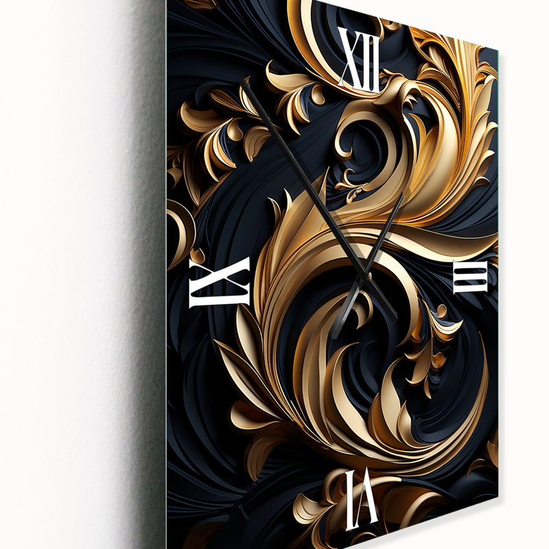 Horloge murale en or à motif d'or sur fond noir I, H 32 po x l 16 po x P 1 po