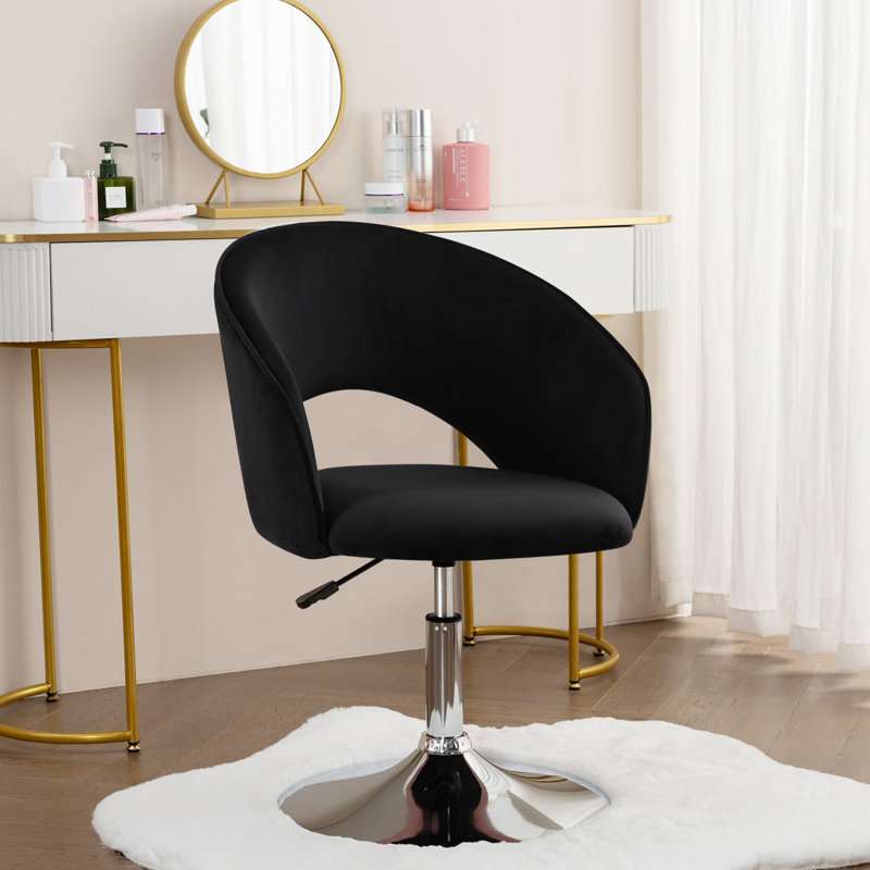 Modern Adjustable Height Velvet Armchair Upholstered Swivel Accent Chair, Black Velvet