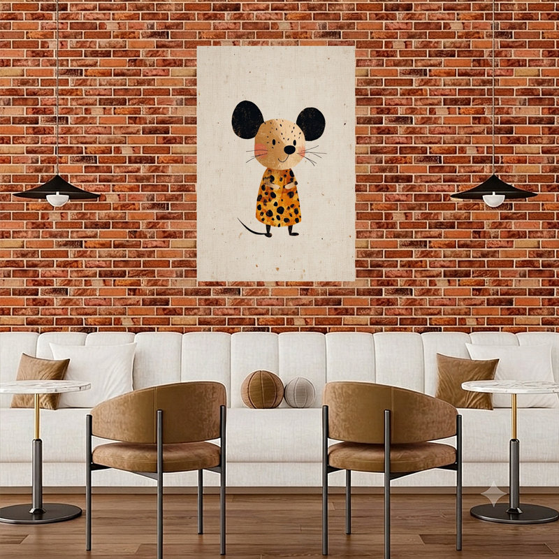 Cute Spotted Mouse Character Rustic Whimsical Contemporary Animal Wall Art Print by Mathieu - Wrapped Canvas Print