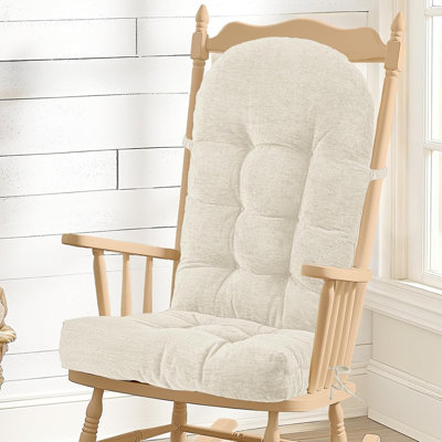 Coussin de chaise berçante - tissu chenille, éponge haute densité, coussins de siège capitonnés et antidérapants durables avec attaches, blanc chenille