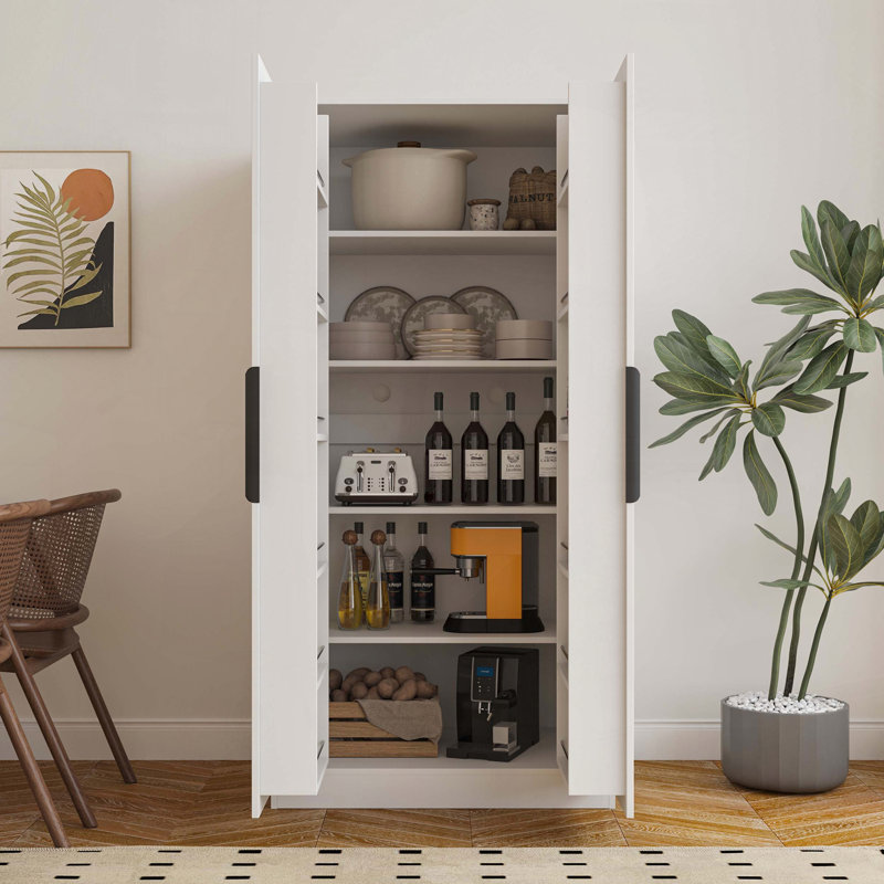 Armoire de cuisine autoportante avec tablettes à plusieurs niveaux, Blanc