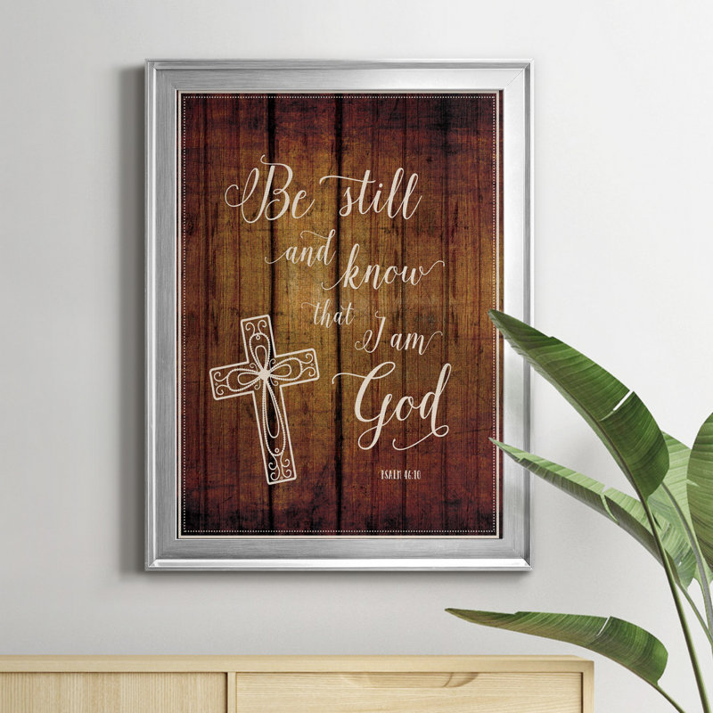 «Be Still», art textuel sur toile, H 18,5 po x l 24,5 po x P 1,5 po, Argent