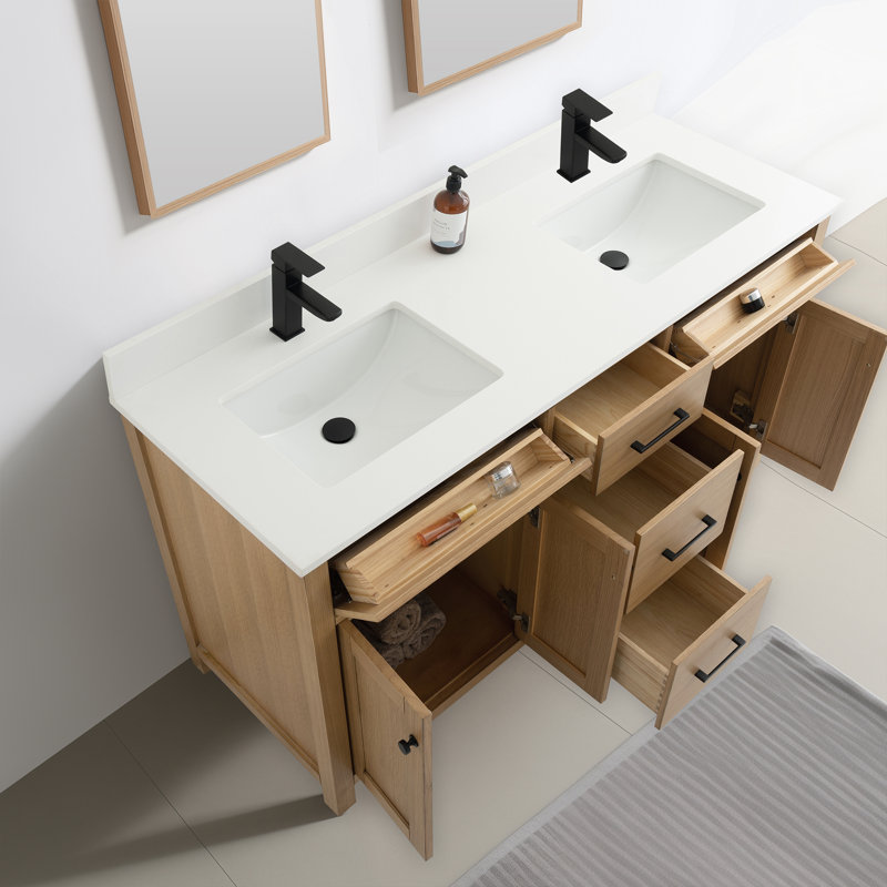 Meuble-lavabo double 61 po avec plateau en quartz Marashio