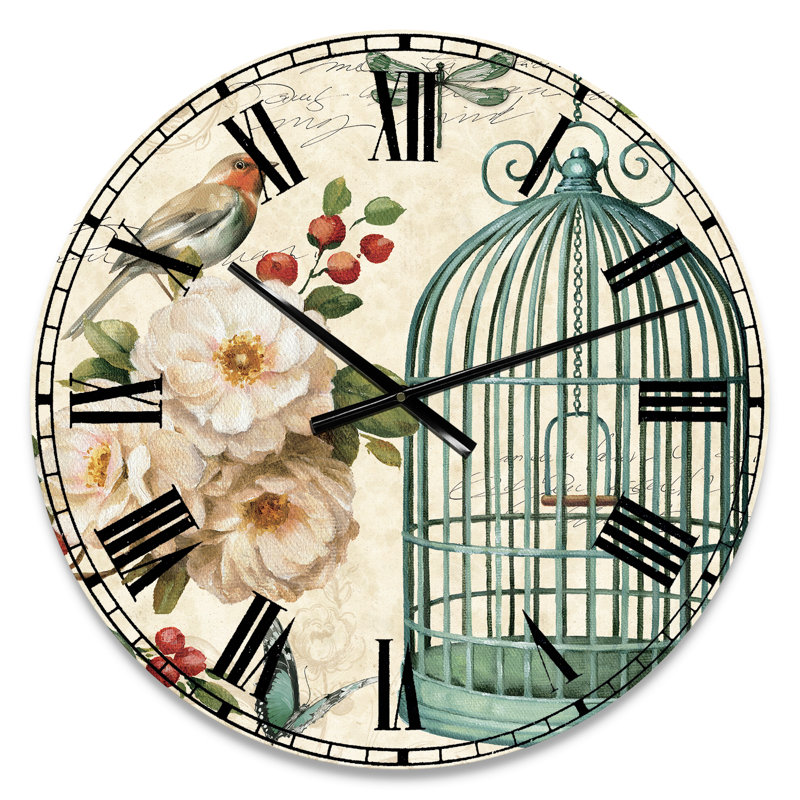 Horloge murale traditionnelle Blue Cottage Bird, Birdcage et Apple Blossoms II, Petit