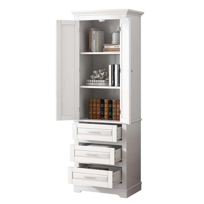 Grande armoire de rangement avec trois tiroirs pour salle de bain / bureau, blanc
