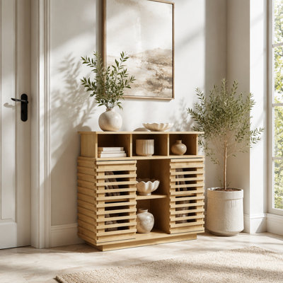 36.1" Sideboard Buffet Cabinet with Storage, Farmhouse Lattice Sideboard with Sliding Doors & Adjustable Shelf, TV Media Console, Storage Cabinet for Kitchen Living Room Entryway Hallway