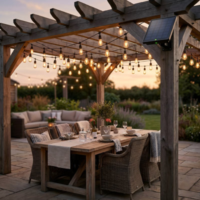 Solar Powered 150ft. Outdoor St38 Edison String Lights With 36 Bulbs & Remote - 2700k Warm White