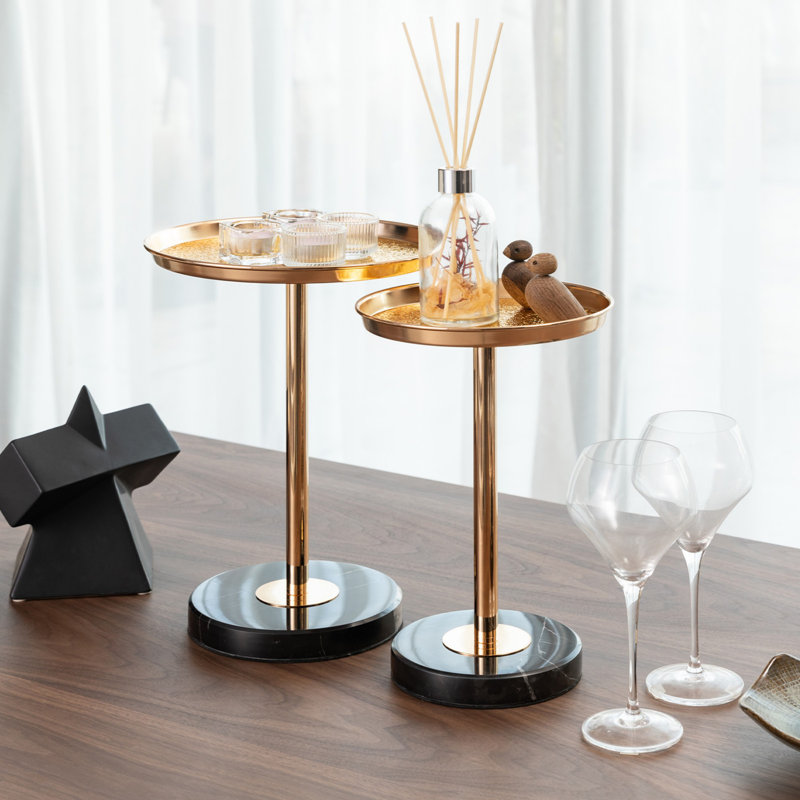 2 Pcs Adjustable Side Table Small Tea Round Side Table Marble Decorative Pedestal End Table