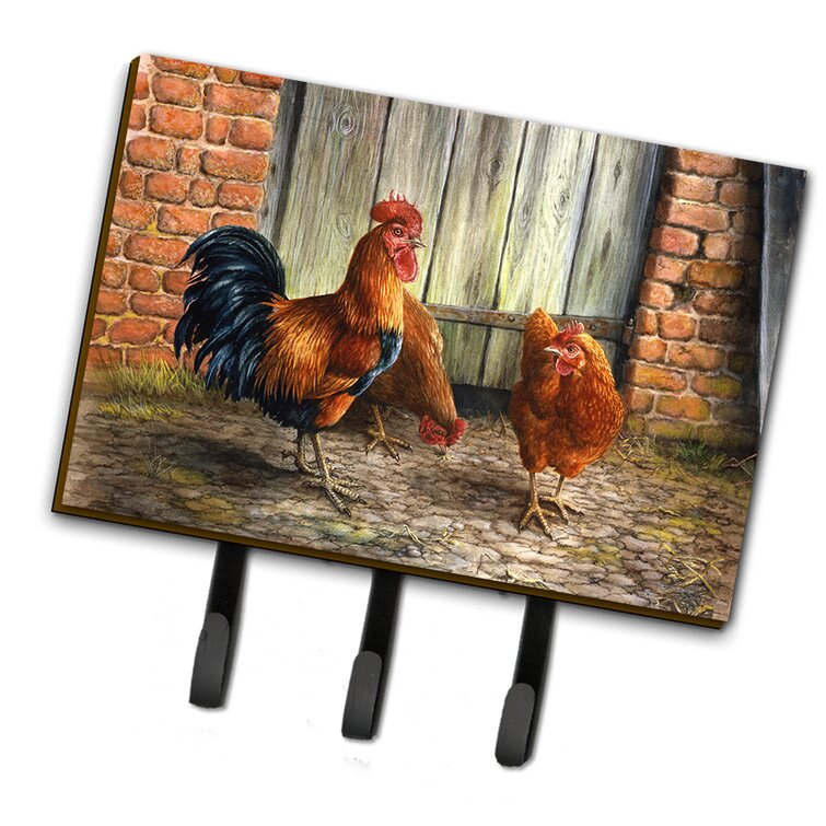 Decorative Rooster Cast Iron Key Rack with 1 Rooster and 5 Hooks