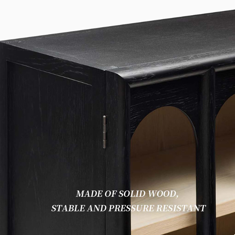 Bibliothèque vitrine noire en bois massif