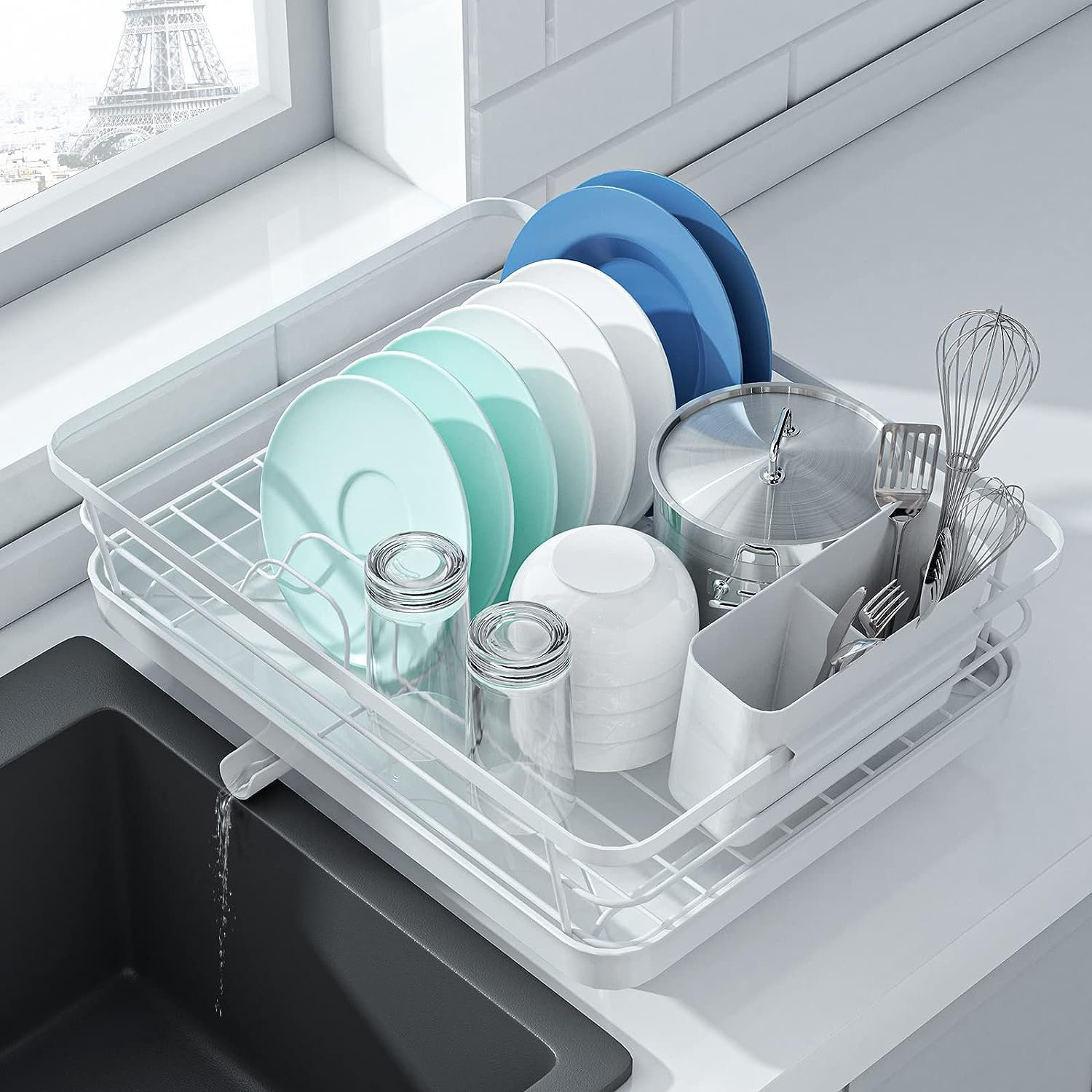 Kitsure Dish Drying Rack, Large Kitchen Dish Rack and Drainboard Set with  Easy I
