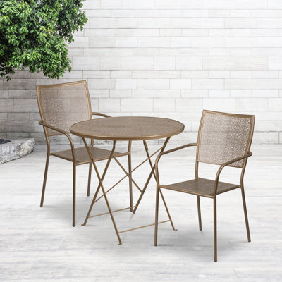 Donley 30'' Round Indoor-Outdoor Folding Patio Table Set with 2 Square Back Chairs