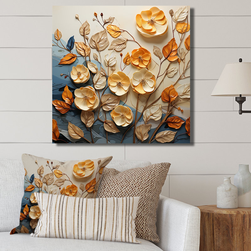 Feuilles d'or et d'orange dans la brise sur toile, Toile tendue, H 36 po x l 36 po x P 1,5 po