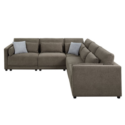5Pcs Linen Sectional In Brown, Plywood Construction, 33"W Armless Chair, Stylish Brown Linen, Design