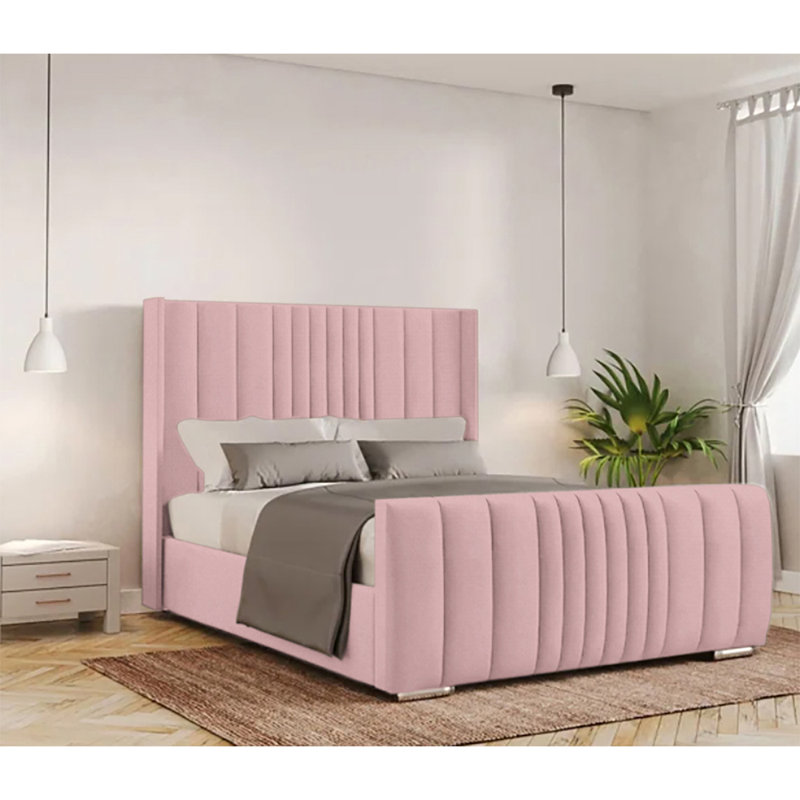 Schwamm Upholstered Bed Frame, Pink, Double (4'6)