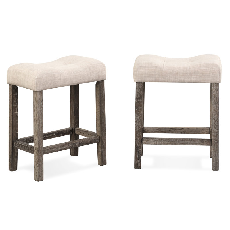 Tabouret à hauteur de comptoir à boutons Taupe, de 2, avec siège confortable et repose-pieds, structure en bois d'hévéa massif et 2 sièges ergonomiques