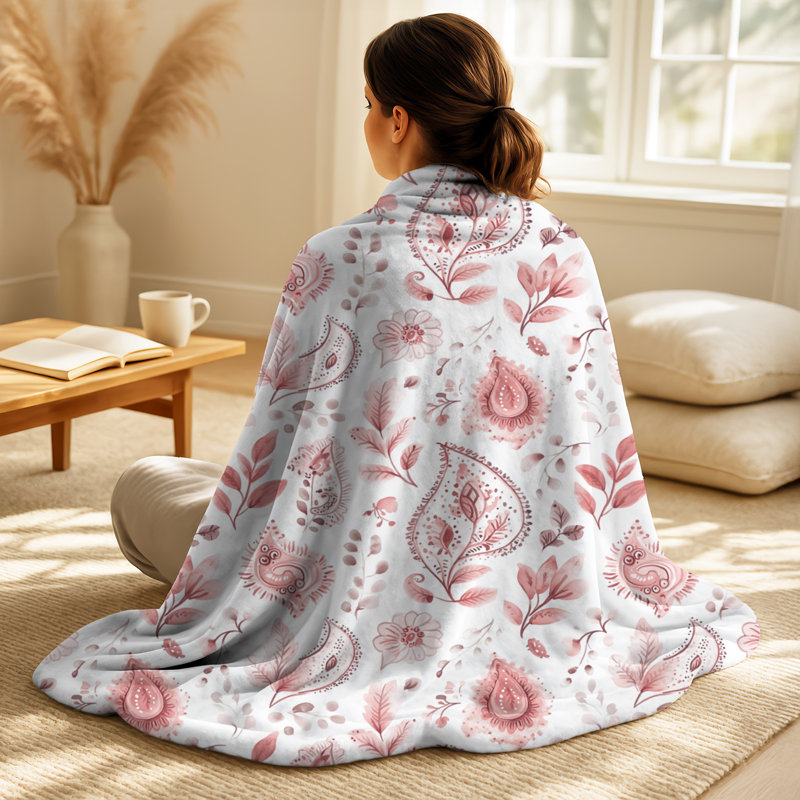 Coussin rouge et blanc à motif cachemire délicat III - Rustic Cozy