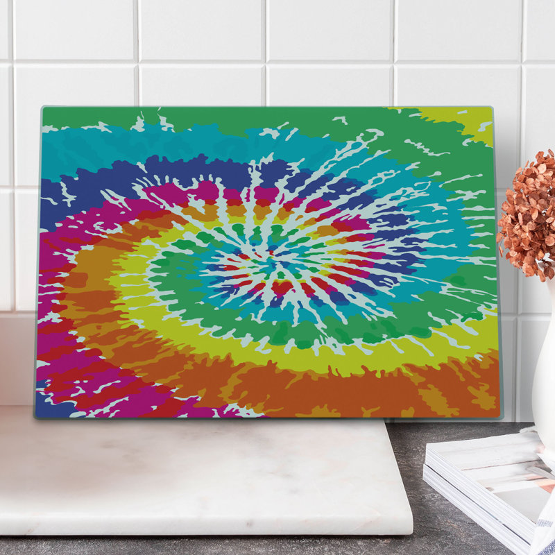 Ambesonne Rainbow Cutting Board Large Rainbow Tie Dye Effect Multicolor