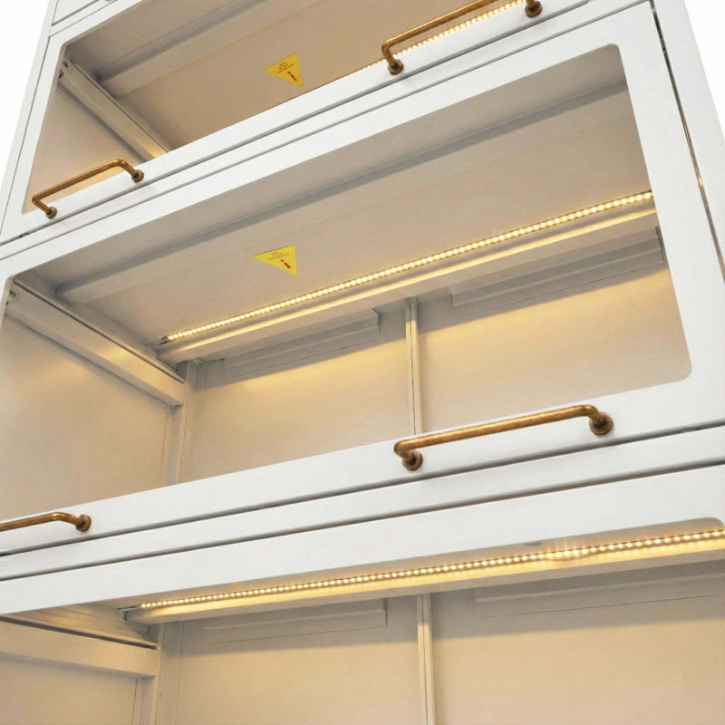 Vitrine moderne en fer avec éclairage DEL et portes en verre, Blanc