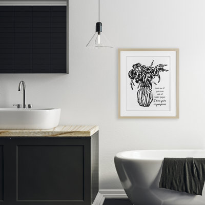 «Text Me Bathroom Florals», reproduction sous verre encadrée, design par lettré et doublé