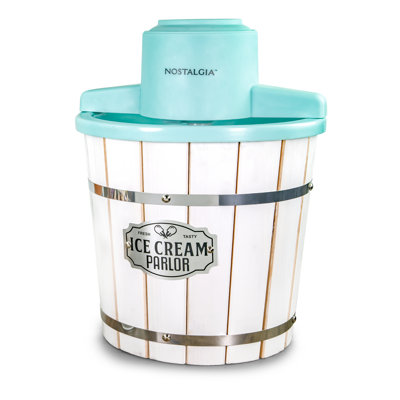 Sorbetière électrique en bois 4 pintes Nostalgia - blanc et turquoise
