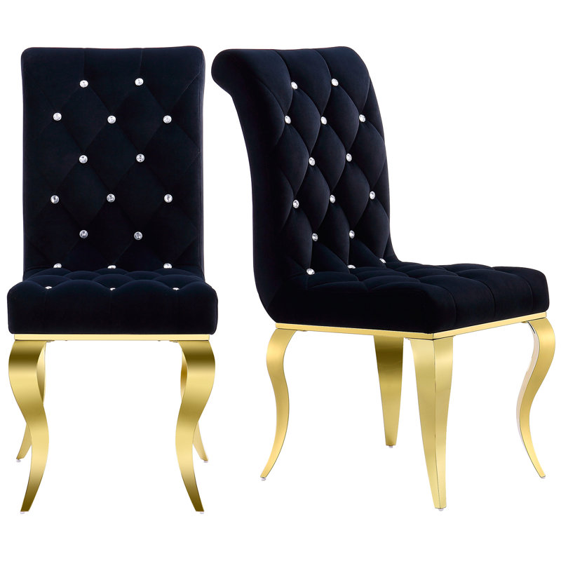 Chaises d'appoint rembourrées en velours capitonné Kinna, Noir, Or
