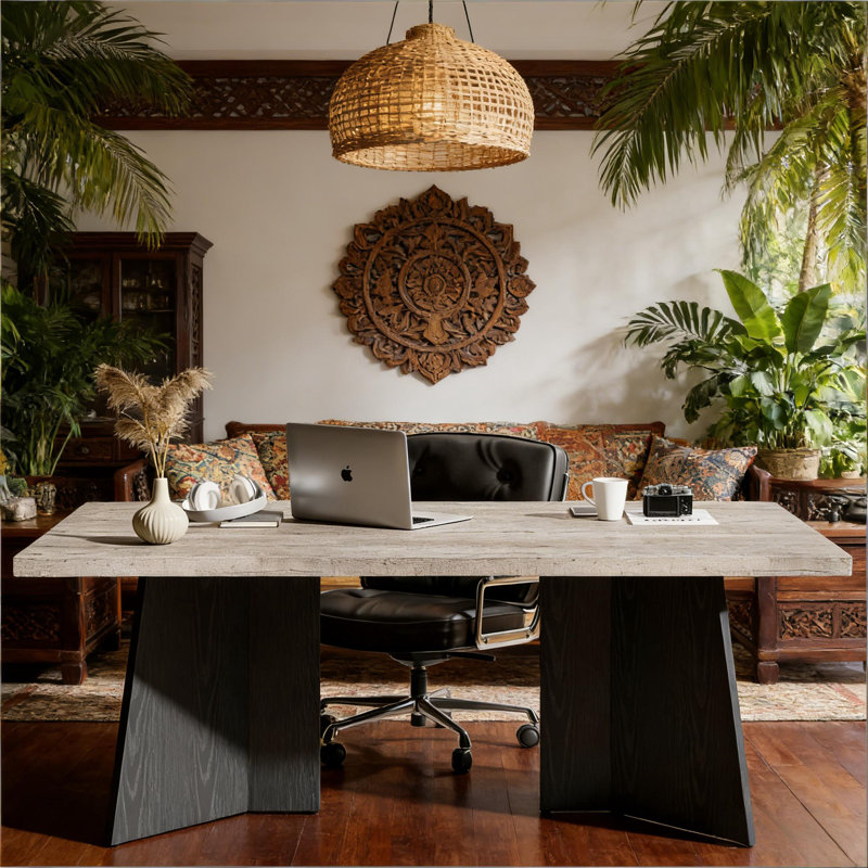 63" Modern Long Dining Table with Large Tabletop & Heavy Duty Pedestal Legs for 6-8 People, Gray Wood