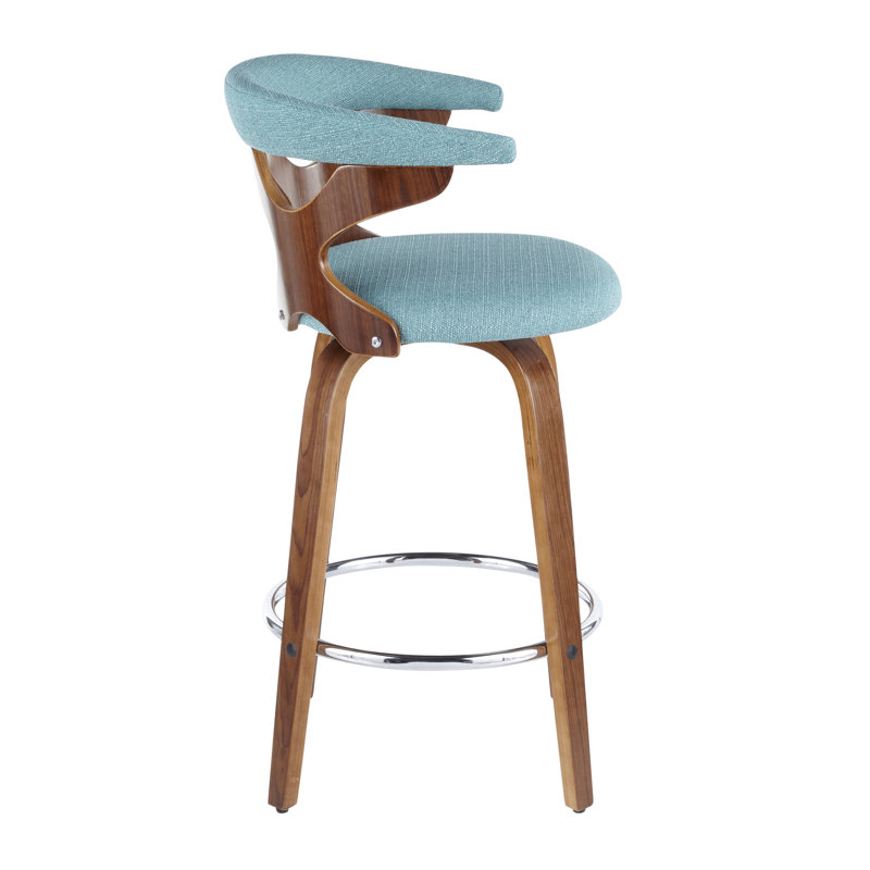 Lakyia Swivel Upholstered Counter Stool, Teal Fabric/Walnut Frame