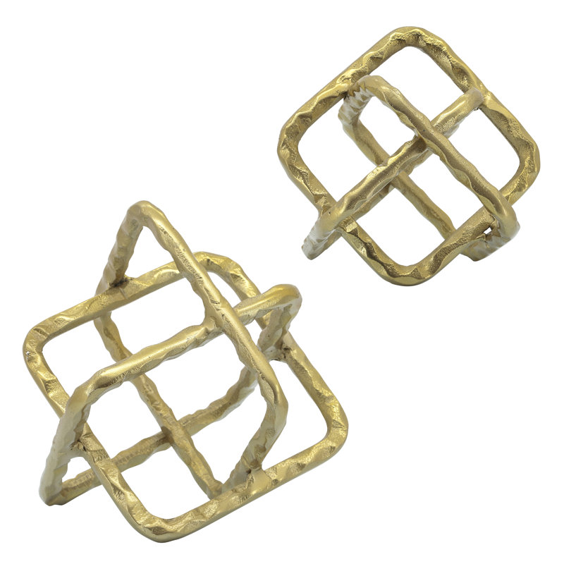 Decorative Object Metal Metal Interlocking Geometric Cube Design with Textured Hammered Surface for Contemporary Accent Display.