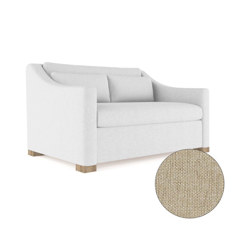 Crosby 60" Square Arm Loveseat, 32.5" H x 60" W x 43" D, Box Weave Linen Blanc, Ebony