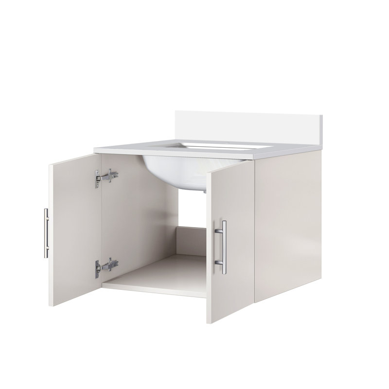 24 po X P 22 po D Meuble-lavabo blanc brillant et plateau en marbre de culture, Blanc, 24"