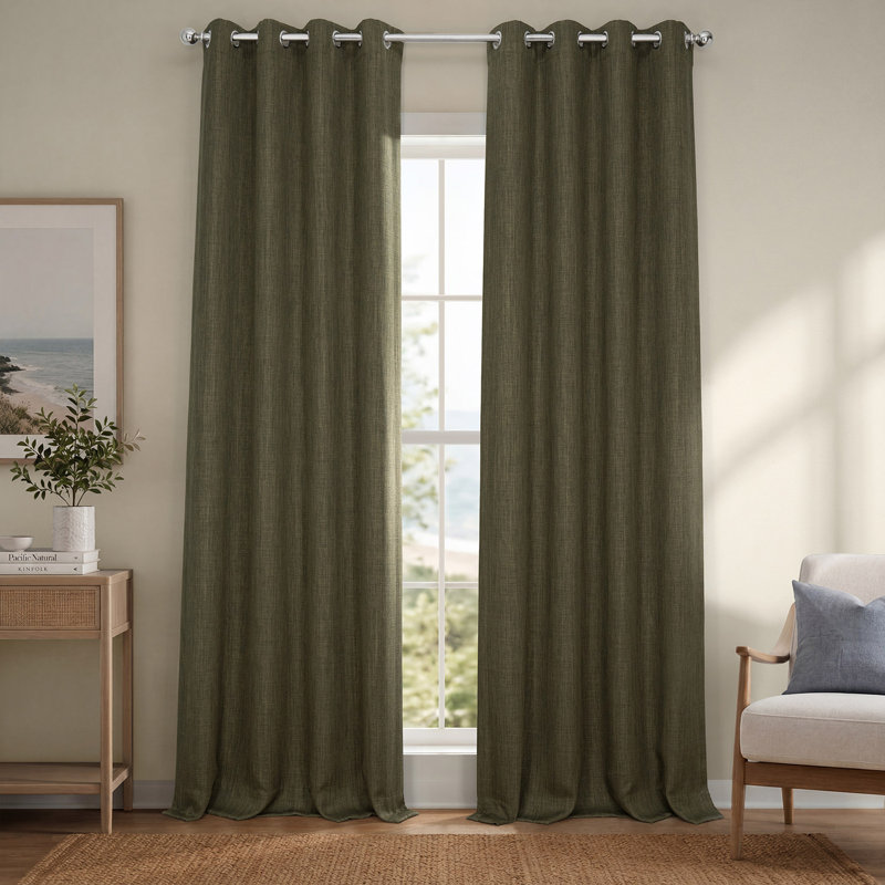 Oneridge Room Darkening Faux Linen Single Curtain Panel, 50" W x 84" L, Thatched Tan