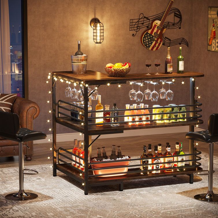 17 Stories Helyne Wine Bar Cabinet with LED Lights, 4-Tier Coffee